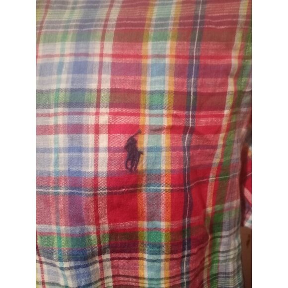Ralph Lauren Shirt Mens Medium M Madras Plaid Multicolor Button Down 100% Linen - Picture 2 of 14